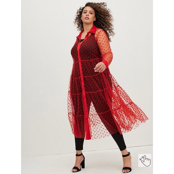 NWT TORRID Kimono - Button Front Mesh Red Hearts - Picture 2 of 9